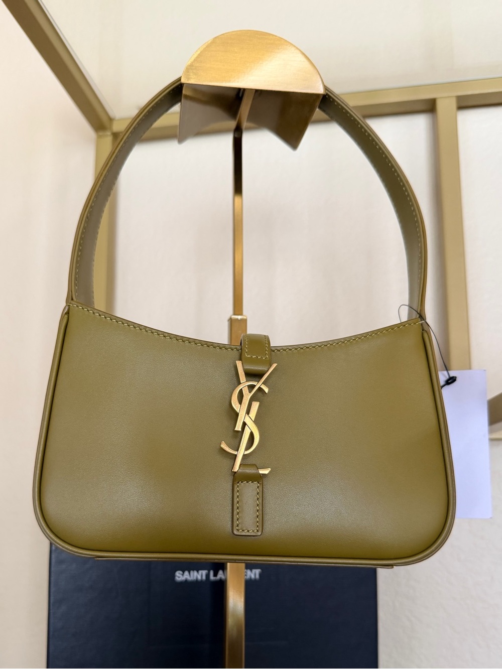 Yves Saint Laurent Olive Green Leather Shoulder Bag